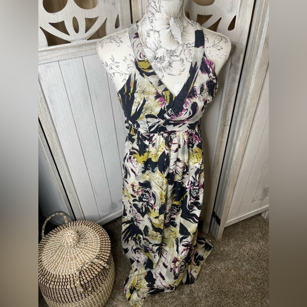 Martin + Osa Size 0 XS Abstract Floral Print Maxi Dress Navy Green Pink White